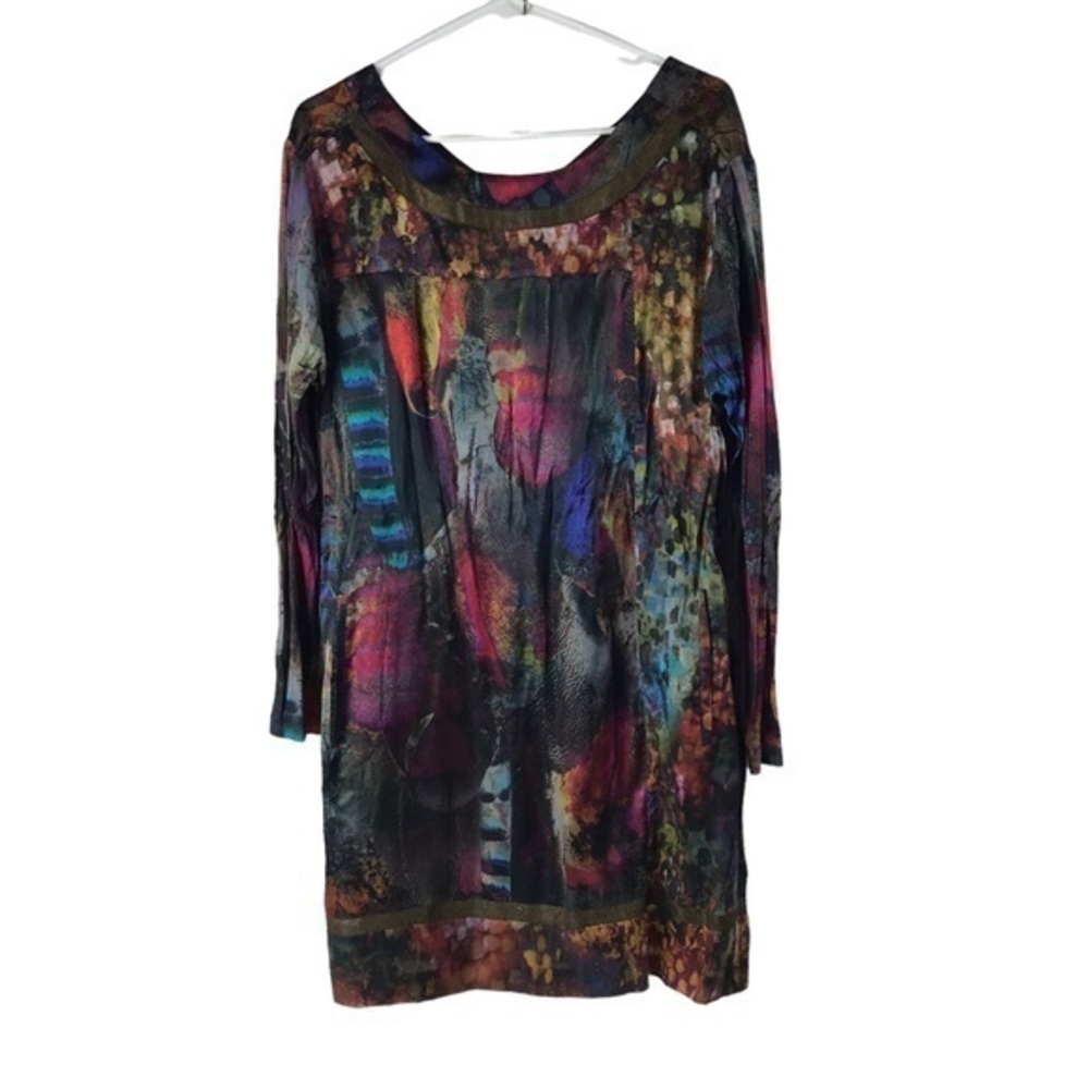 Cluny Watercolor Graphic  multi-colored silk dress long sleeve size 8